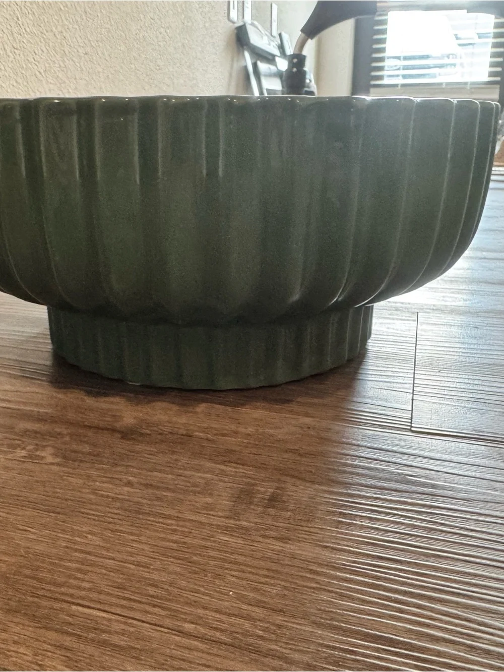 Dark Green Ribbed Ceramic planter